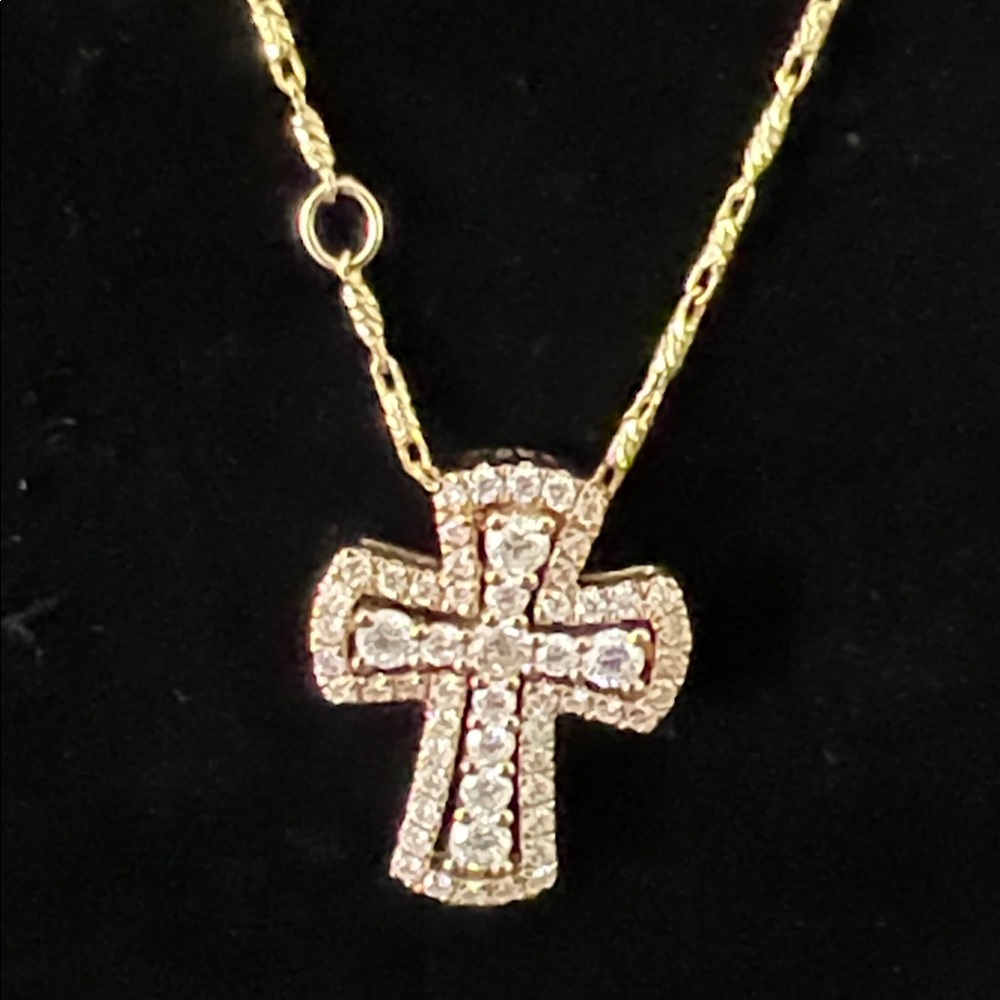 18K Diamond, Yellow gold, Solid gold Cross, about 17.8 x 13.7mm 14k GOLD CHAIN - Picture 6 of 17